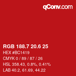 カラーコード: RGB 188.7 20.6 25 | qconv.com