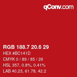 カラーコード: RGB 188.7 20.6 29 | qconv.com