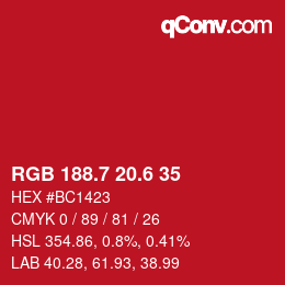 カラーコード: RGB 188.7 20.6 35 | qconv.com