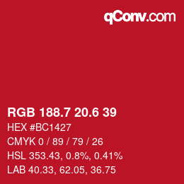 カラーコード: RGB 188.7 20.6 39 | qconv.com