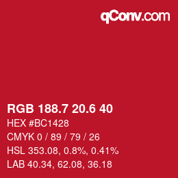 カラーコード: RGB 188.7 20.6 40 | qconv.com