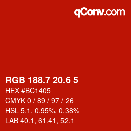 カラーコード: RGB 188.7 20.6 5 | qconv.com