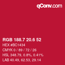 カラーコード: RGB 188.7 20.6 52 | qconv.com