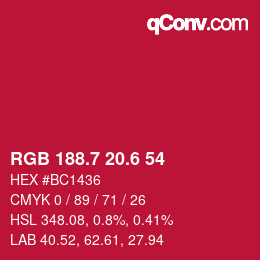 カラーコード: RGB 188.7 20.6 54 | qconv.com