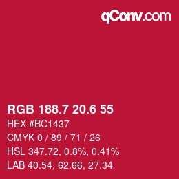 カラーコード: RGB 188.7 20.6 55 | qconv.com