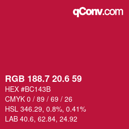 カラーコード: RGB 188.7 20.6 59 | qconv.com