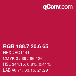 カラーコード: RGB 188.7 20.6 65 | qconv.com