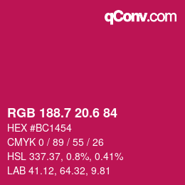 カラーコード: RGB 188.7 20.6 84 | qconv.com