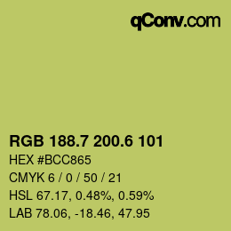 カラーコード: RGB 188.7 200.6 101 | qconv.com