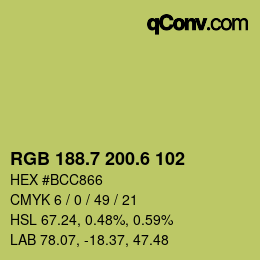 カラーコード: RGB 188.7 200.6 102 | qconv.com