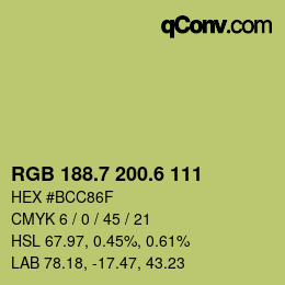 カラーコード: RGB 188.7 200.6 111 | qconv.com