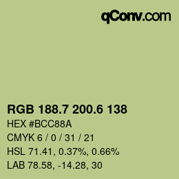 カラーコード: RGB 188.7 200.6 138 | qconv.com