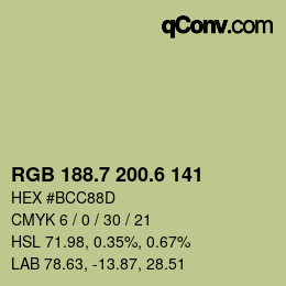 カラーコード: RGB 188.7 200.6 141 | qconv.com