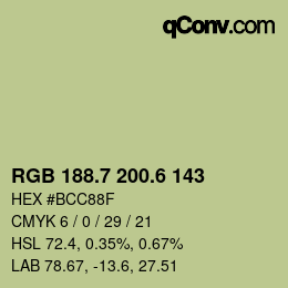 カラーコード: RGB 188.7 200.6 143 | qconv.com