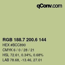 カラーコード: RGB 188.7 200.6 144 | qconv.com