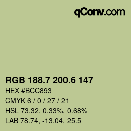 カラーコード: RGB 188.7 200.6 147 | qconv.com
