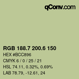 カラーコード: RGB 188.7 200.6 150 | qconv.com