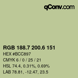 カラーコード: RGB 188.7 200.6 151 | qconv.com