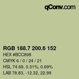 カラーコード: RGB 188.7 200.6 152 | qconv.com