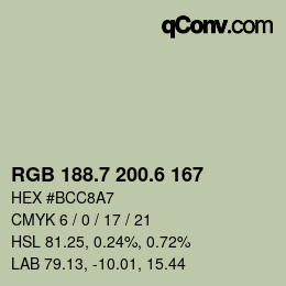 カラーコード: RGB 188.7 200.6 167 | qconv.com