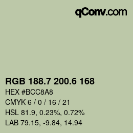 カラーコード: RGB 188.7 200.6 168 | qconv.com