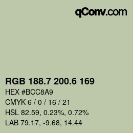 カラーコード: RGB 188.7 200.6 169 | qconv.com