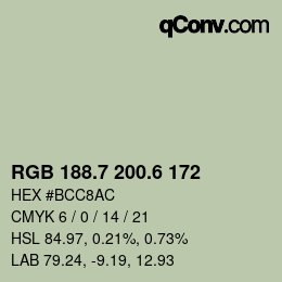 カラーコード: RGB 188.7 200.6 172 | qconv.com