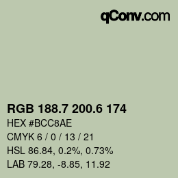 カラーコード: RGB 188.7 200.6 174 | qconv.com