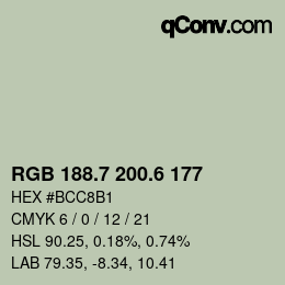 カラーコード: RGB 188.7 200.6 177 | qconv.com