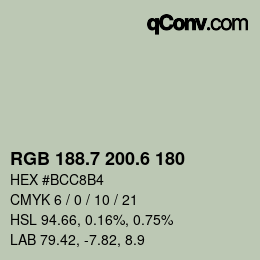 カラーコード: RGB 188.7 200.6 180 | qconv.com