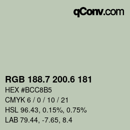 カラーコード: RGB 188.7 200.6 181 | qconv.com