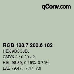 カラーコード: RGB 188.7 200.6 182 | qconv.com
