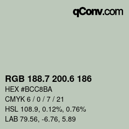 カラーコード: RGB 188.7 200.6 186 | qconv.com
