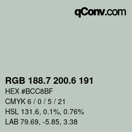 カラーコード: RGB 188.7 200.6 191 | qconv.com