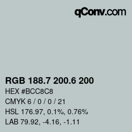 Color code: RGB 188.7 200.6 200 | qconv.com