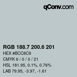 カラーコード: RGB 188.7 200.6 201 | qconv.com