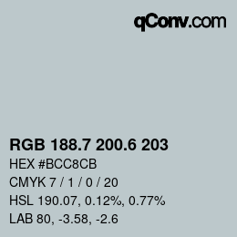 カラーコード: RGB 188.7 200.6 203 | qconv.com