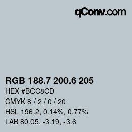 カラーコード: RGB 188.7 200.6 205 | qconv.com