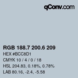 カラーコード: RGB 188.7 200.6 209 | qconv.com