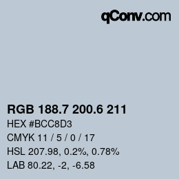 カラーコード: RGB 188.7 200.6 211 | qconv.com