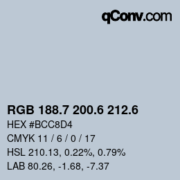 カラーコード: RGB 188.7 200.6 212.6 | qconv.com