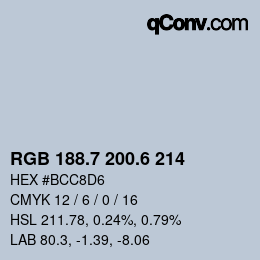 カラーコード: RGB 188.7 200.6 214 | qconv.com