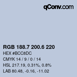 カラーコード: RGB 188.7 200.6 220 | qconv.com