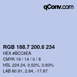 カラーコード: RGB 188.7 200.6 234 | qconv.com