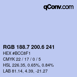 カラーコード: RGB 188.7 200.6 241 | qconv.com