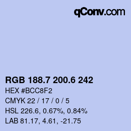 カラーコード: RGB 188.7 200.6 242 | qconv.com