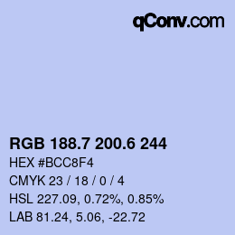 カラーコード: RGB 188.7 200.6 244 | qconv.com