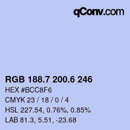 カラーコード: RGB 188.7 200.6 246 | qconv.com