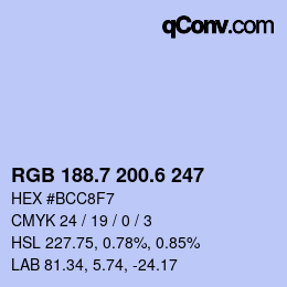 カラーコード: RGB 188.7 200.6 247 | qconv.com