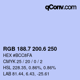 カラーコード: RGB 188.7 200.6 250 | qconv.com